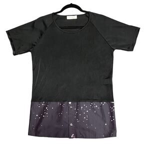 Christian Dada Womens Black Silk Blend Cherry Blossom Trim Top Size 46